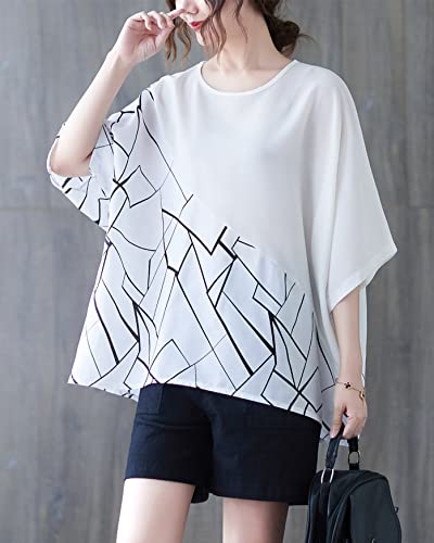 Women Half Sleeves Patchwork Tops Blouse GA2565