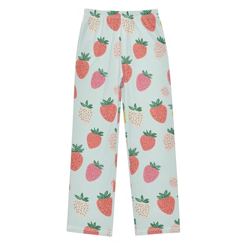 Colorful Strawberries Boys Pants Girl Sleep Pants Long Trousers Elastic Waist Lounge Bottoms S