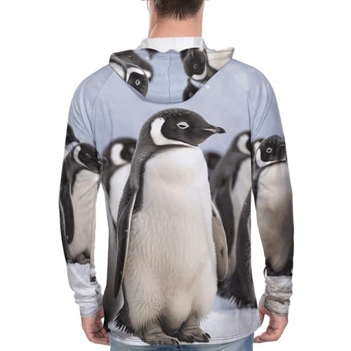 Men's Sun Shirts UPF 50+ Rash Guard Long Sleeve Sun Protection Hoodie Young Penguins with Snow Lightweight Shirt L3