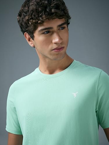 Image of TECHNOSPORT Men's Slim Fit Solid Crew Neck T-Shirt, Cotflex Quick Dry Wrinkle Resistant Polyester Sports Tee for Gym, Running, Training, Sports