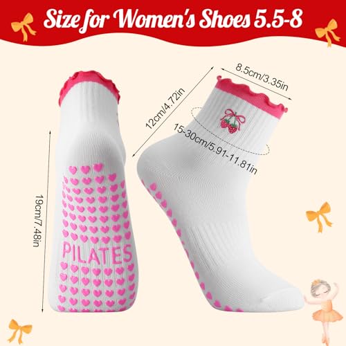 Image of Jspupifip 2 /4 /5 Pairs Womens Embroidery Non Slip Pilates Yoga Socks | Cute Grippy Crew Socks Offered Fit Barre Workout Hospital Indoor Barefoot Daily Activities For Ladies
