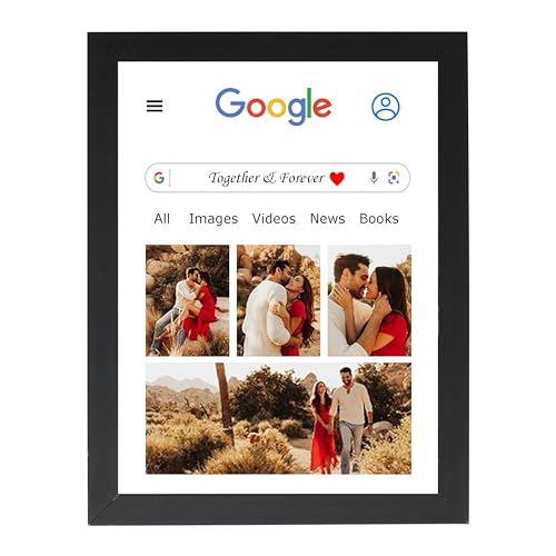 Image of 5x7 Inch Customized Google Photo Frame with Photo Upload - Personalized Gifts Digital Rectangular Tabletop, Wall mount Wooden Photo frame for Anniversary, Birthday, Valentine's Day Gifts