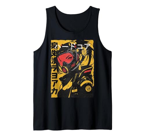 Japan Streetwear Cyberpunk Y2K Techwear Retro Manga Anime Tank Top, Men, Black, X-Large