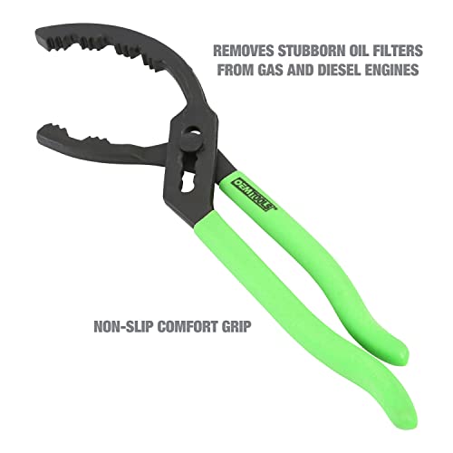 Oemtools 25324 14” Oil Filter Wrench Pliers, 2 2/5" To 5" Adjustable Oil Filter Pliers, Heavy Duty Steel Oil Filter Gripper, 20 Degree Jaws, Green And Black #TOP3