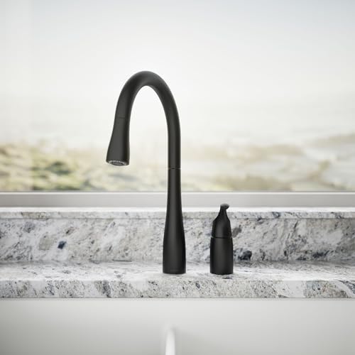 Image of KOHLER 647-BL Simplice Pull Down Kitchen Faucet, 2-Spray Faucet, Kitchen Sink Faucet with Pull Down Sprayer, Matte Black