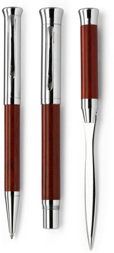 Set d'écriture « Borkum » en bois de rose - Stylo-bille, stylo-plume et étui