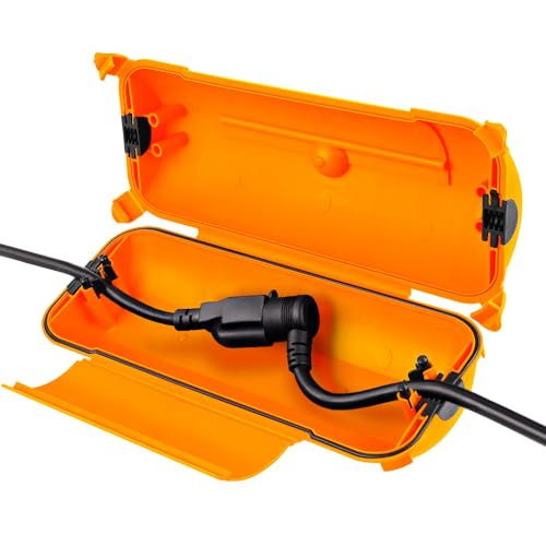 Image of Outdoor Extension Cord Safety Cover, for Outdoor Outlets | Outdoor Waterproof Electrical Cover with Protector Seal, Electrical Connection Box for Plugs, Sockets, Power Tools, Orange