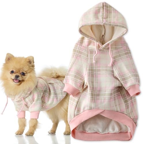 Pet Passion Rocky II - The Extra Comfy Hoodie, Organic Cotton and Recycled Poly Dog Hoodie Pet Coat Sweater for Small, Medium, Large Dogs, Pink Chesterfield Plaid, X-Small by Pet Passion - Used condition - US$8.78