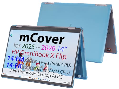 mCover Hard Case ONLY Compatible for 2025+ 14 HP OmniBook X Flip 14-FMxxxx 14-FKxxxx 2-in-1 (with 360 Hinge) Windows Laptop (NOT Fitting Any Other HP Models)- Aqua