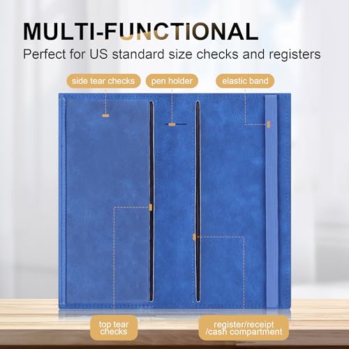 Image of CASMONAL Checkbook Covers for Personal Checkbook Holder RFID Premium Vegan Leather Checkbook Cover for Duplicate Checks