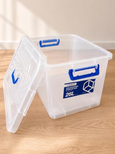 BOXJOY 26L Transparent Multipurpose Plastic Storage Box with Lid & Wheels | Large Storage Container, Organiser Basket with Handle for Clothes, Toys, Wardrobes, Almirahs, Home, Kitchen & Office Storage-picture-27