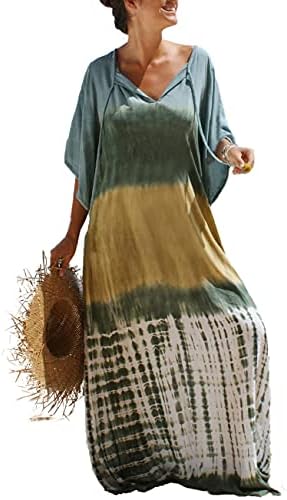 Bsubseach Women Casual Beach Kaftan Dress Short Sleeve Loungewear Caftan Swimsuit Cover Up