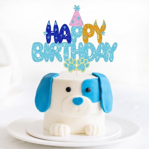 1PCS Blue Dog Birthday Cake Toppers Dog First Theme Happy Birthda...
