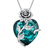 TOUPOP Emerald Necklaces for Women May Birthstone Jewellery 925 Sterling Silver Rose Flower Heart Pendant Necklace Anniversary Birthday Gifts for Wife Girlfriend