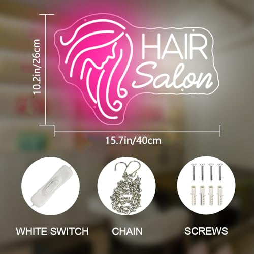 Image of Hair Salon Neon Sign for Wall Decor, LED Neon Signs Lights, Pink Salon Hair Tech Decor Neon Signs for Barber Shop, Beauty Salon Studio Beauty Room Business Sign