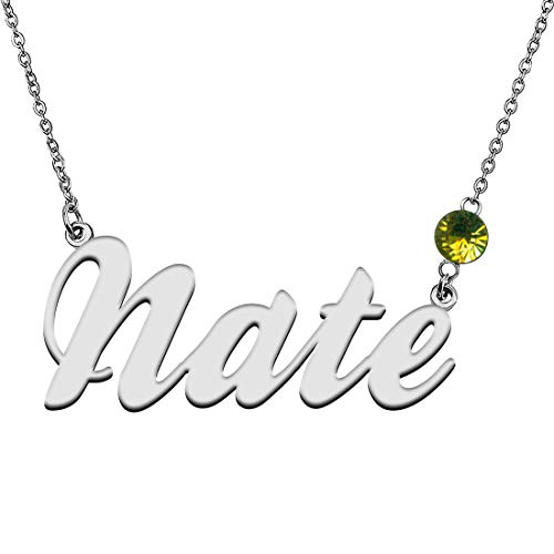 GR859C Personalized Charm Name Necklace with Birthstone for Best Friends Nate