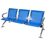 Airport Office Reception Waiting Area Bench Guest Chair Room Garden Salon Barber Bench (Blue, 3-Seat)