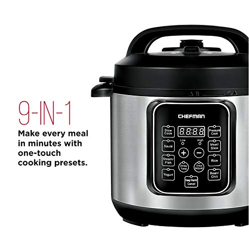 Image of Chefman 6 Quart Electric Multicooker, Cook Slow, Rice-Cooker, Food Steamer, Saute, Yogurt, Soup /Broth Maker, Makes Meals in Minutes, 14 Presets, Stainless Steel