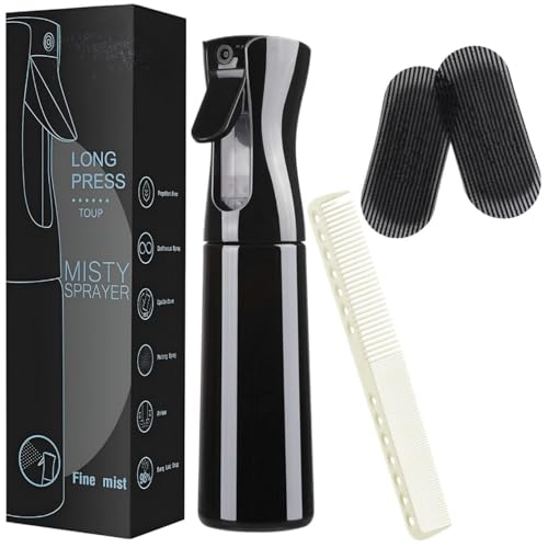 OUVESTA ®️ Pulverizador de agua niebla fina + peine antiestático + 2 hair gripper para sujetar el cabello | Botella de spray | Pulverizador de agua peluquería, cabello rizado, plantas, limpieza, etc.