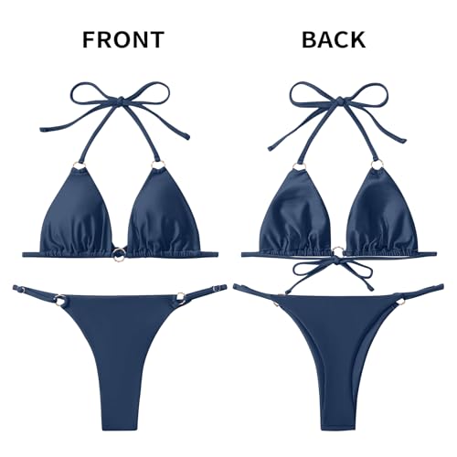 Image of MIKETAI Sexy Bikinis for Women 2 Piece Bikini Spaghetti Strap Swimsuits Solid Color Bathing Swimwear Triangle Bathing Suit