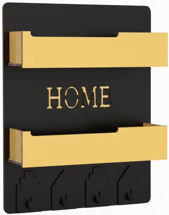 May’s Nest Gold Series MDF Duvar Organizeri, Gold Pleksi Raflı Modern Dekoratif Duvar Rafı - Düzenleyici (23x30 cm), Black