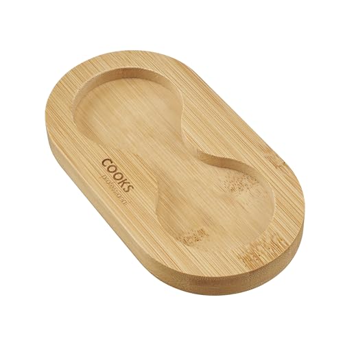 Cooks Professional Bamboo Salt and Pepper Mill Tray | Modern & Stylish Wooden Stand for Condiment Grinders | Kitchen Countertop Worktop & Dining Table Protector | 16 x 8.5cm