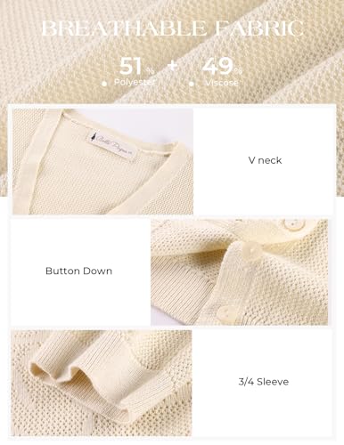 Image of Belle Poque Womens Summer Cropped Cardigan Sweaters Lightweight Crochet Bolero Shrugs 3 /4 Sleeve Button Down V Neck Cardigans