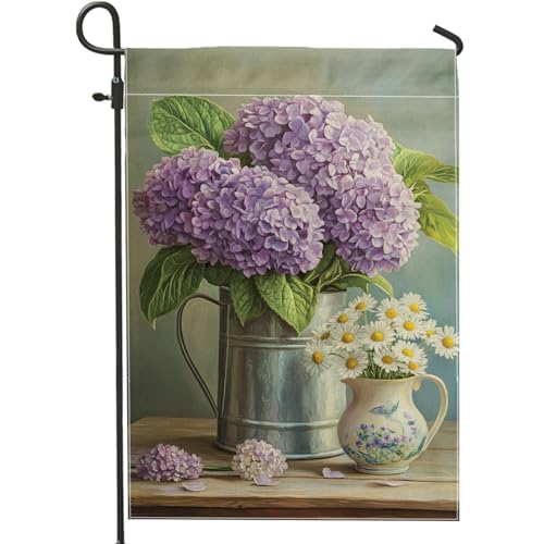 Bandera de jardín de flores de hortensias violetas para primavera y verano, hermosas banderas decorativas florales para patio, decoración de césped al aire libre, perfecta para el hogar y el jardín
