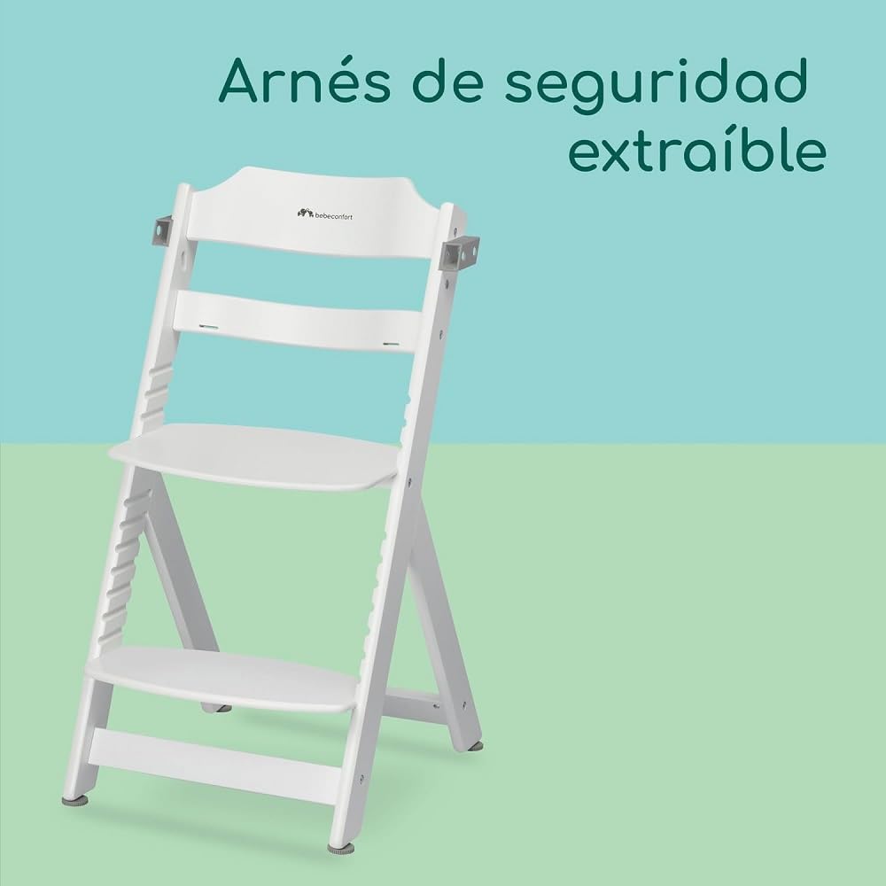 Bebeconfort Timba + Cojín, Trona de Bebé Evolutiva, 6 Meses-99 Años, hasta 110 kg, Bandeja Extraíble, Asiento/Reposapiés Regulables, Arnés Seguridad, Compatible con Timba Baby, White + Grey Mist