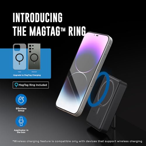Image of URBN One Premium MagSafe Power Bank 10000mAh | 15W Fast Magnetic Wireless Charging | Built-in Detachable Type C Cable | Dual Port with Pass Through Charging (Black)