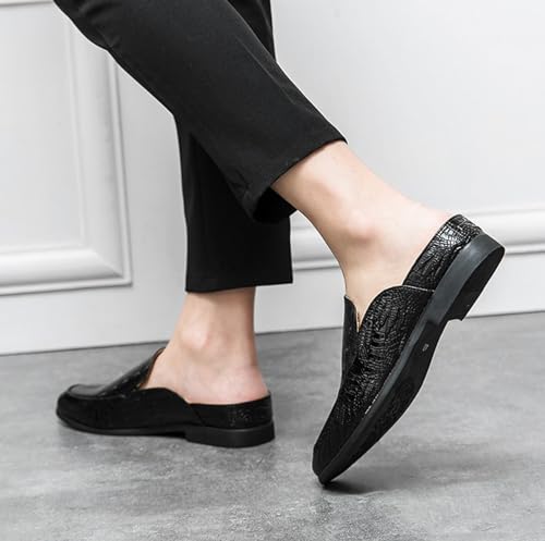 Men's Fashion Backless Loafers Genuine Leather Mule Shoes Leisure Anti Slip Patterned Breathable Mule Shoes2