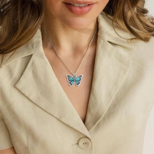 Genuine Turquoise Butterfly Pendant Necklace, Sterling Silver Vintage Native American Western Jewelry Birthdays Gift for Women3