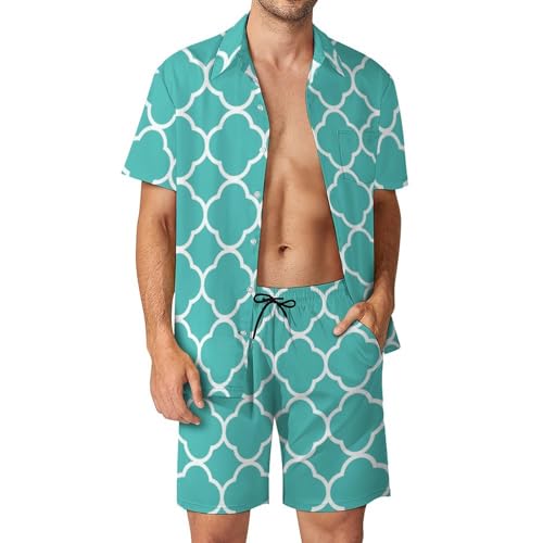 Chemise Hawaïenne Homme Ensemble 2 Pièces Anti-Transpirant avec Pantalon de Plage Géométrique