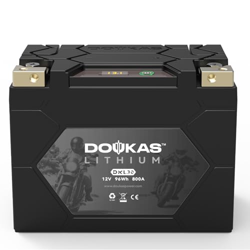 DOUKAS DKL30 800A LiFePO4 Motorcycle Lithium Battery, 12V 8Ah Powersports Battery, Compatible Jet Ski, Quad, Lawn Mower, Scooter, Generator Battery, Snowmobile