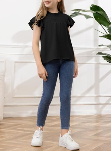 Image of bilbean Girls Elegant Polked Swiss Dot Long Sleeve Shirts Tops 6-15 Years