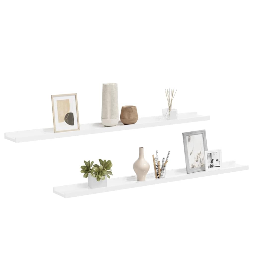 Set di 2 mensole sospese da parete, bianco lucido, 100 x 9 x 3 cm