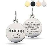 Deep Engraved Dog Tags for Pets UK Prime, Personalised Cat Dog Name ID Tags, Stainless Steel Pet Tag for Doggy Kitten Kitty Puppy, Scratch Resistant Tag (Silver Round, L)