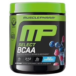 MusclePharm Essentials BCAA Powder, Pre & Post Workout Recovery Drink, Supports Muscle Recovery & Energy Production, Essential Amino Acids Supplement, 30 Servings, Blue Raspberry Flavor