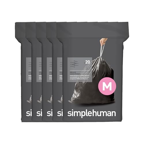 Image of simplehuman Code M 100 Count Odorsorb Custom Fit Liners, Drawstring Odor Absorbing Trash Bags, One-by-One Mess-Free Dispense, Extra Thick & Double Seamed, 50% PCR Plastic, 40-45 Liter / 11-12 Gallon