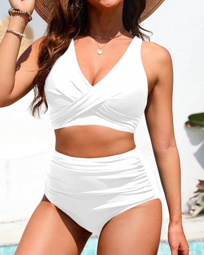 Image of Yonique High Waisted Two Piece Swimsuit-Womens Bikini Set Tummy Control Bathing Suit Modest Full Coverage Bikini 2025