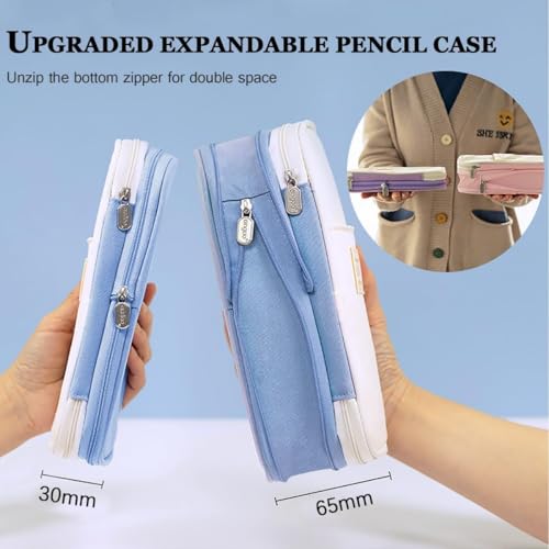 Image of Big Capacity Pencil Cases with Compartments Pencil Pouch Aesthetic for Kids Teen Students, Expendable Stationery Organizer Pen Bag for College School Office