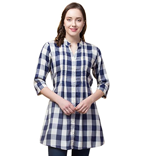 Image of Hive91 Off White Checkered Tunic for Women Made of Rayon