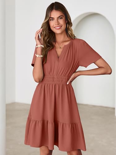Image of Simplee Womens Casual Summer Dresses 2026 V Neck Short Sleeve Empire Waist Flowy A Line Ruffle Tiered Mini Sundress