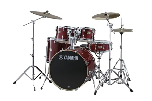 Image of Yamaha Stage Custom Birch 5pc Drum Shell Pack With a 22 inch Kick Drum and 14 inch Snare Drum in Cranberry Red For Students and Working Drummers (SBP2F50CR)