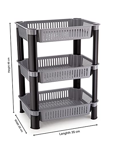 Image of U-Max Multi Tire Kitchen Storage Rack, Plastic Utility Shelf Organiser, Space Saving Storage Solution, Revolving Vegetable Rack (Silver-Regular, 3)