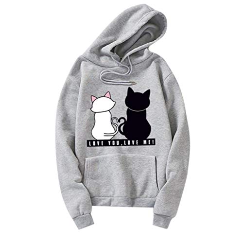 Blusas y Tops, Unisex Hombres Mujeres Casual Manga Larga O-Cuello Gato Impreso Sudadera Pullover, Blusas para Mujer Elegante (Gris S)