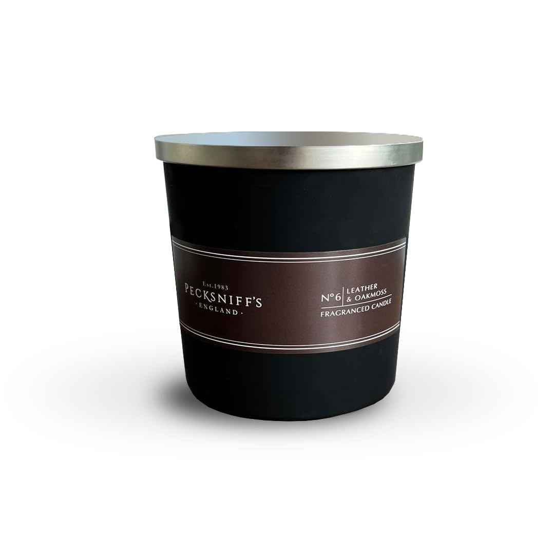 Pecksniffs Leather and Oakmoss Candle - 3 Wick, 19.4 oz, 550g - Rich Earthy Forest & Warm Leather Fragrance - Long-Lasting, Relaxing Ambiance for Home Decor