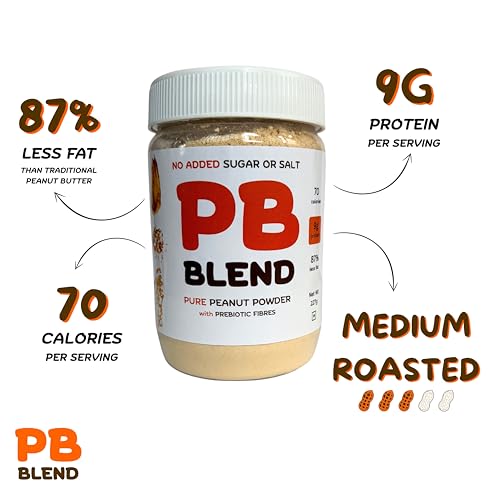 Image of PB Blend Pure Peanut Butter Powder 230gm, prepares 500gm spread, 100% Roasted Peanut Powder | 54g Protein, 9g Prebiotic Fibres & 87% Less Fat, No Added Sugar & Salt.