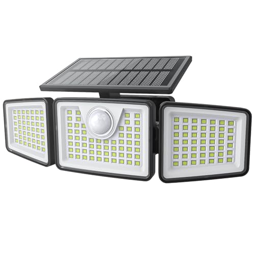 Solar Lights Outdoor 2500LM Motion Sensor Outdoor Lights,3 Head 355° Wide Angle Street Area Lights, Waterproof Security Lights with 3 Modes(Black,Non-Remote-1 Pcs)