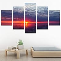 SIGNWIN 5 Panel Canvas Wall Art Modern Art Coastal Colorful Multicolor Photography Romantics Sunset for Home Decorations Ready to Hang - 60